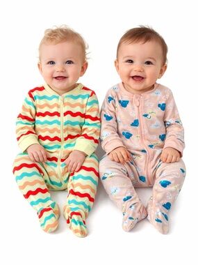 DIP Baby Footed Pajamas Multicolor Waves & Light Orange Cloud Print Sz 3-6 Mon